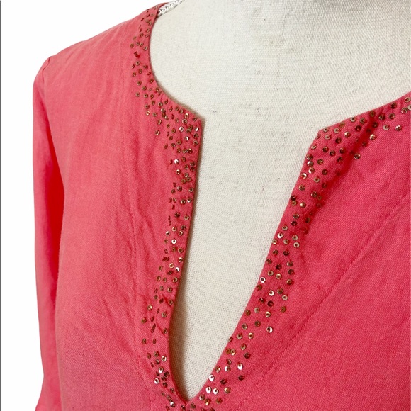 Eileen Fisher Coral Irish Linen Tunic w/Sequins Sm - Picture 4 of 9